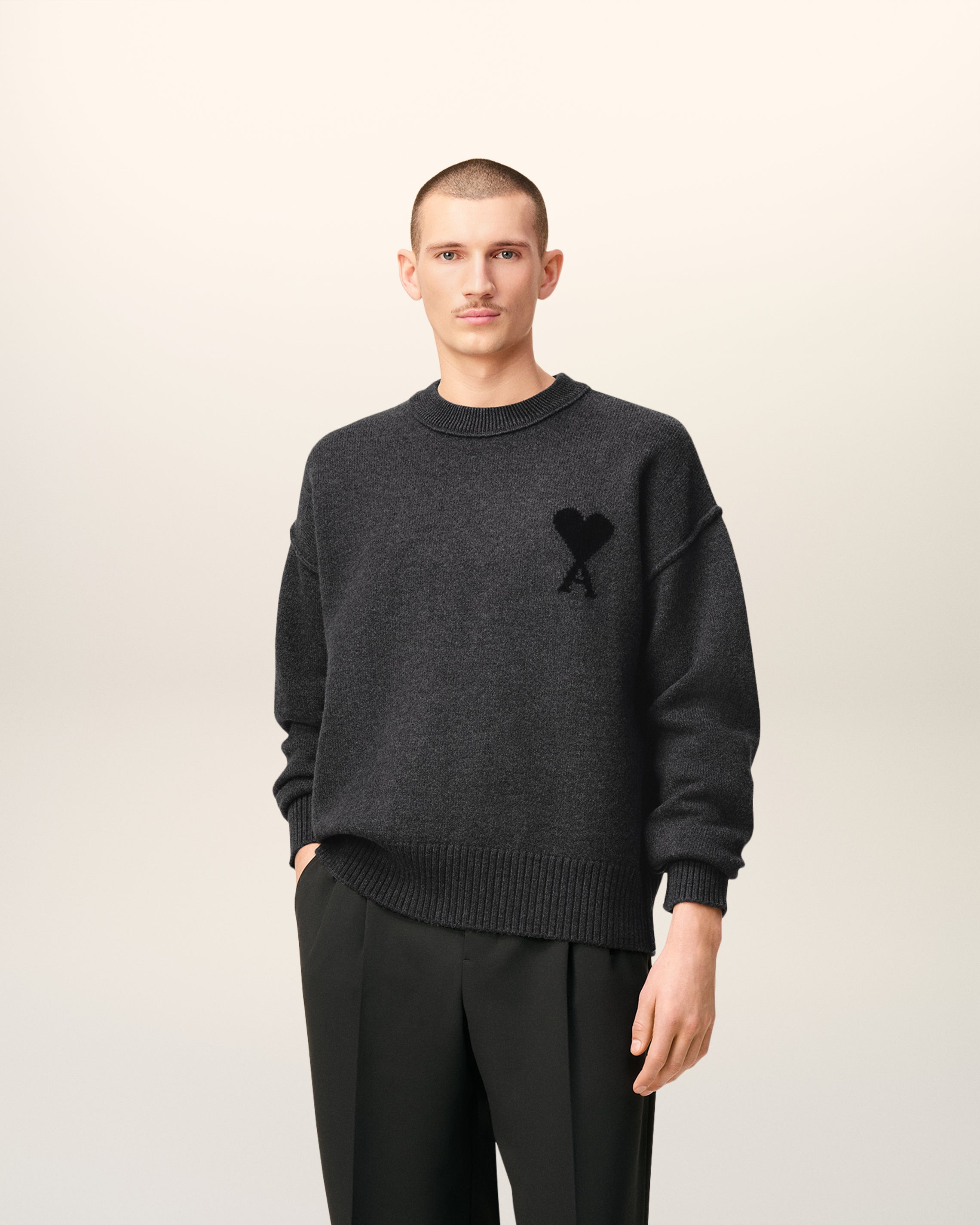 GREY WOOL AMI DE COEUR CREWNECK SWEATER - 2