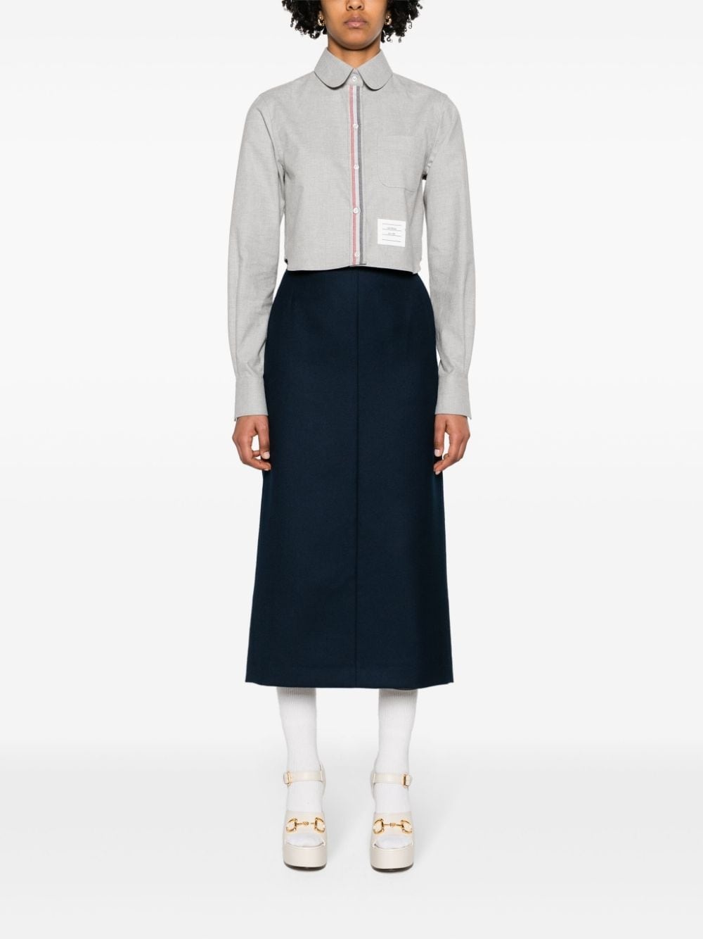 rounded-collar cotton cropped shirt - 2