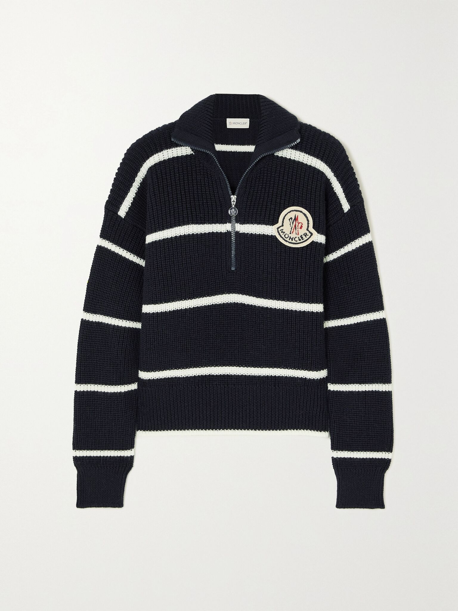 Appliquéd striped wool sweater Black - 1
