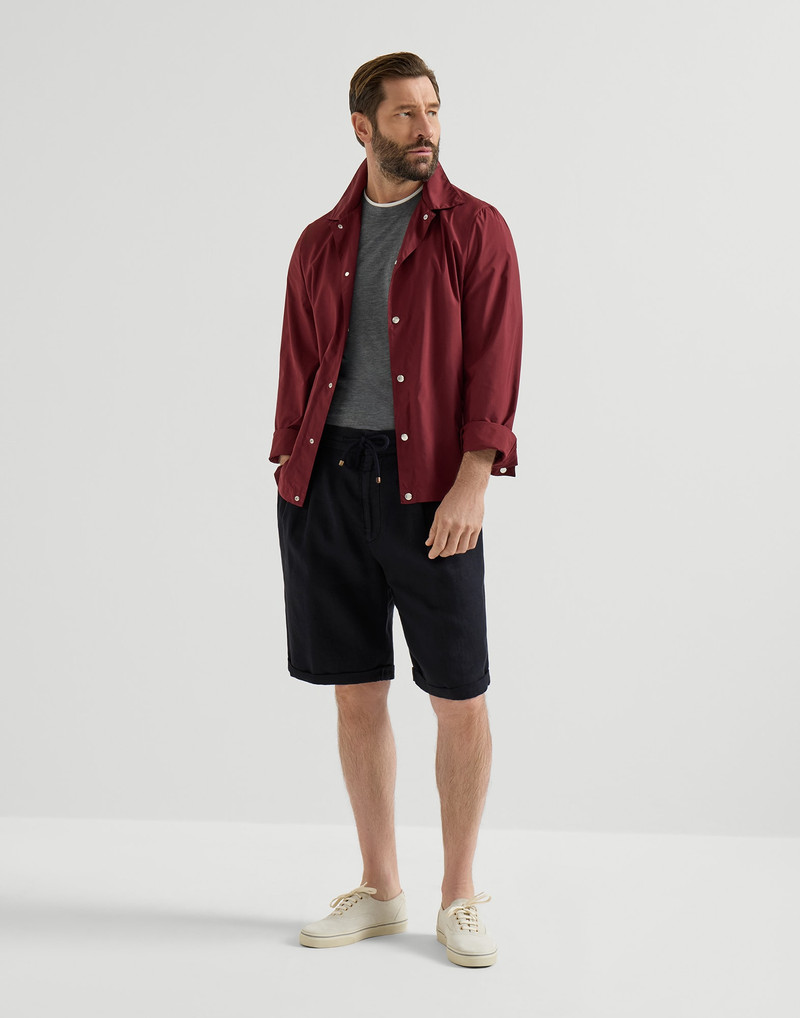Brunello Cucinelli Garment-dyed Bermuda shorts in linen gabardine with drawstring and pleat outlook