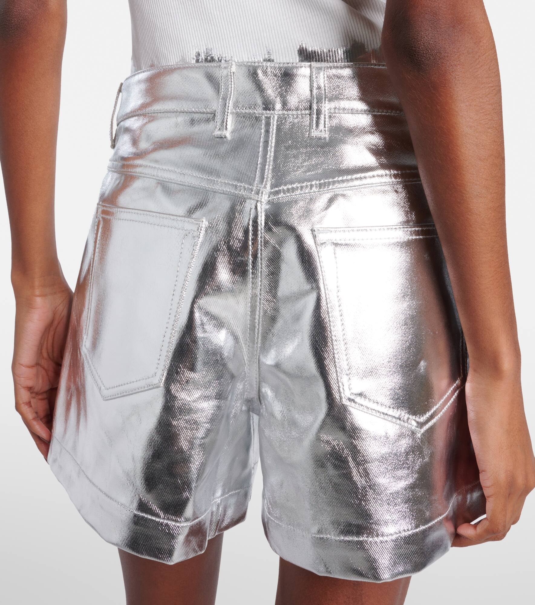 Metallic cotton high-rise shorts - 5