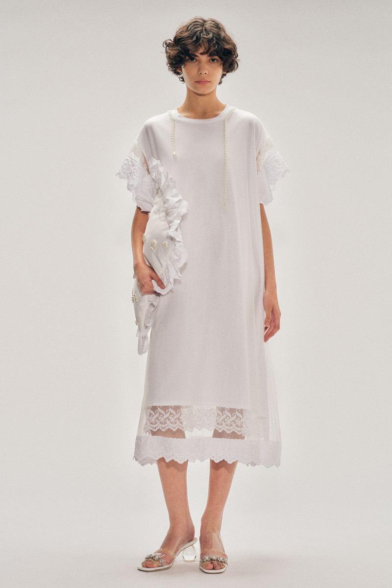 Beaded Layered Liquid Lace Trim Smock Dress 1