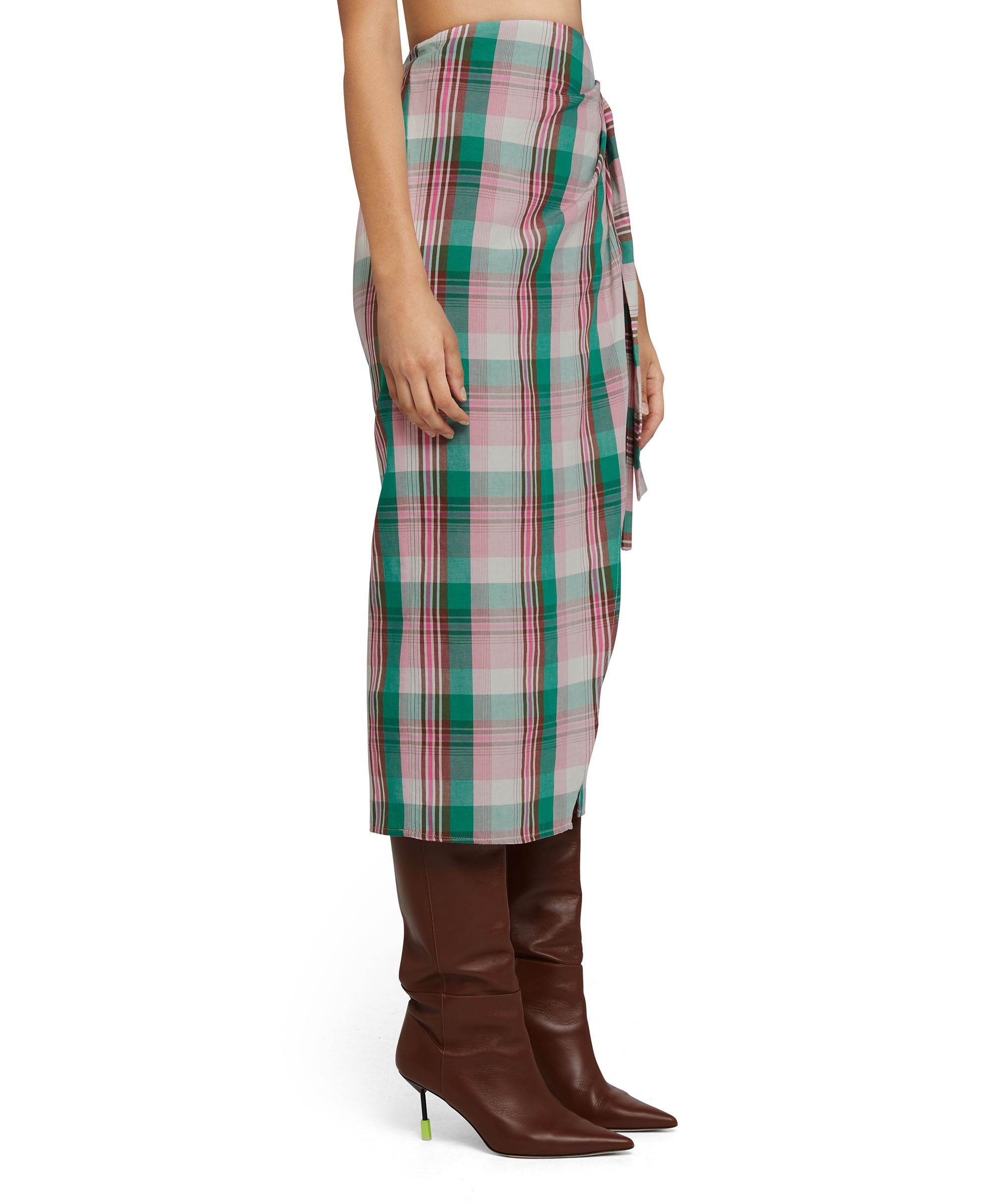 Madras linen midi skirt with wrap design - 5