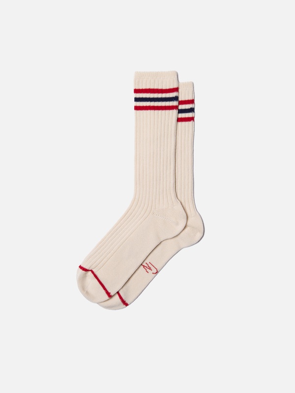 Men Tennis Socks Retro Offwhite/Red - 1