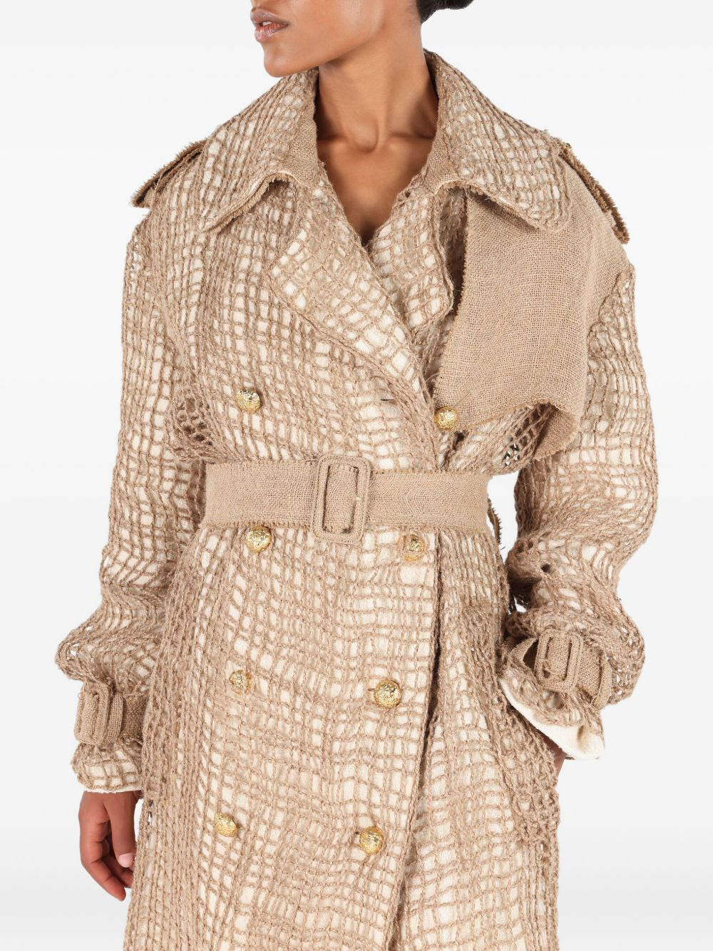 jute-panel trench coat - 5