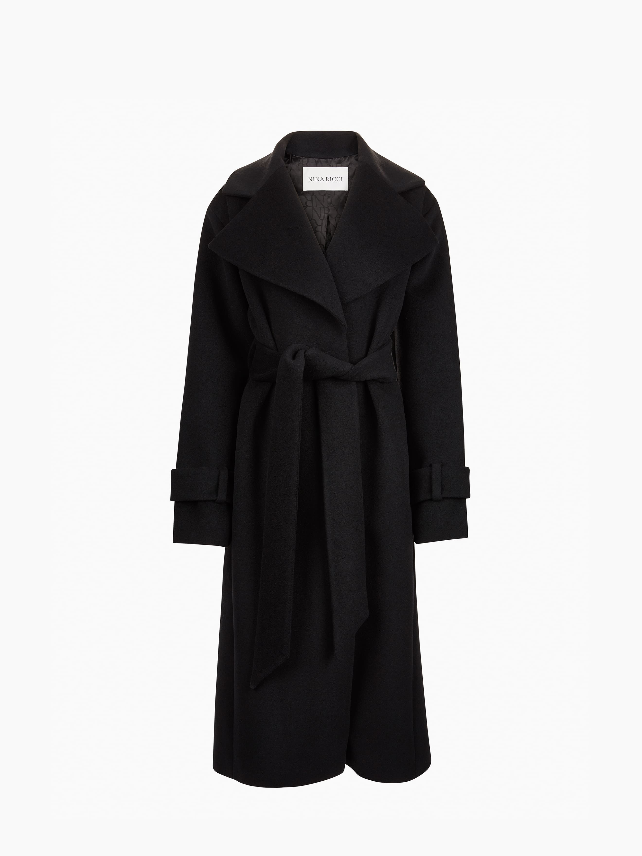 Black Long Wool Robe Coat - 10