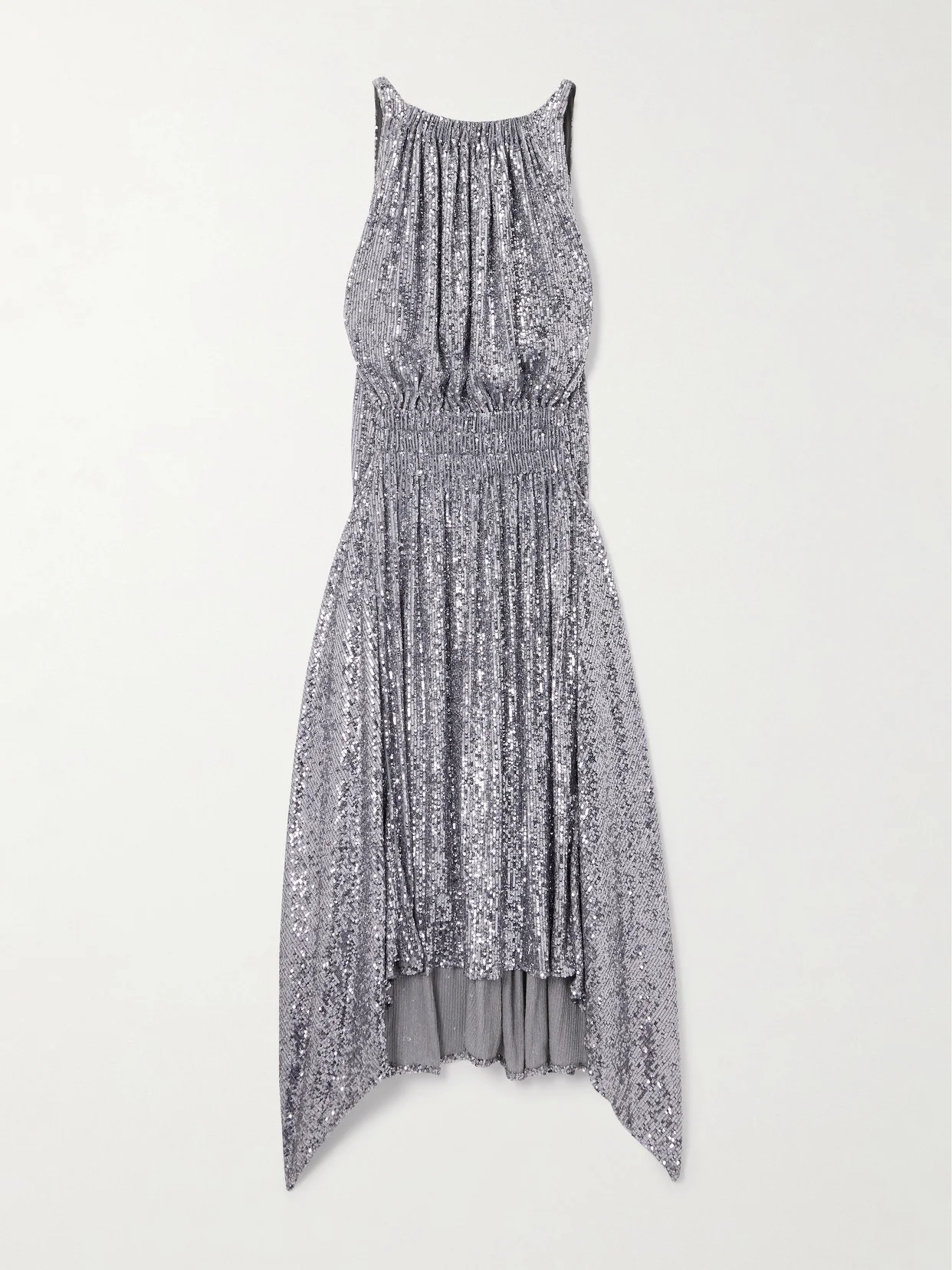 Asymmetric Ruched Sequin-embellished Jersey Midi Dress - 1
