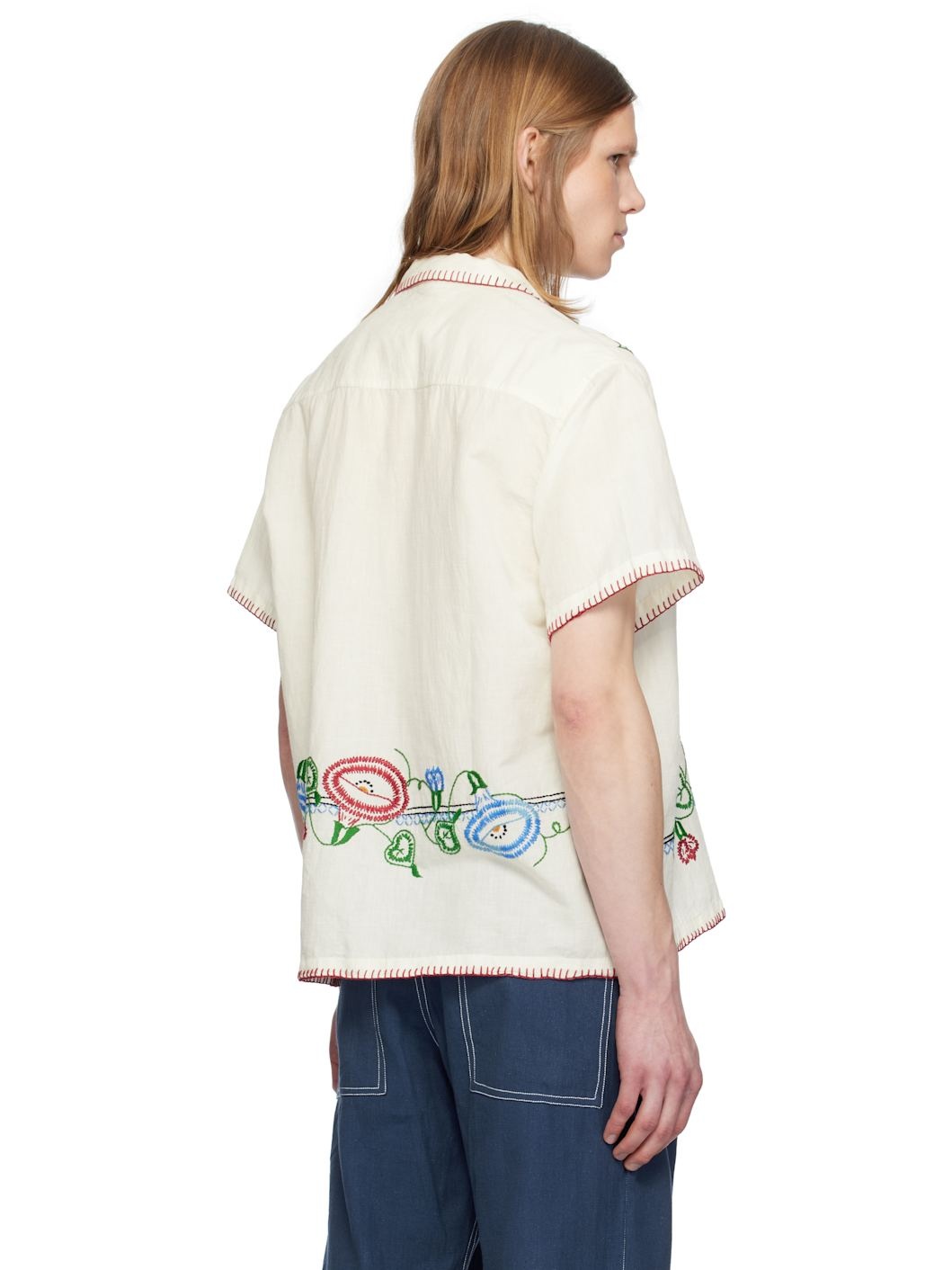 White Embroidered Linen Shirt - 3