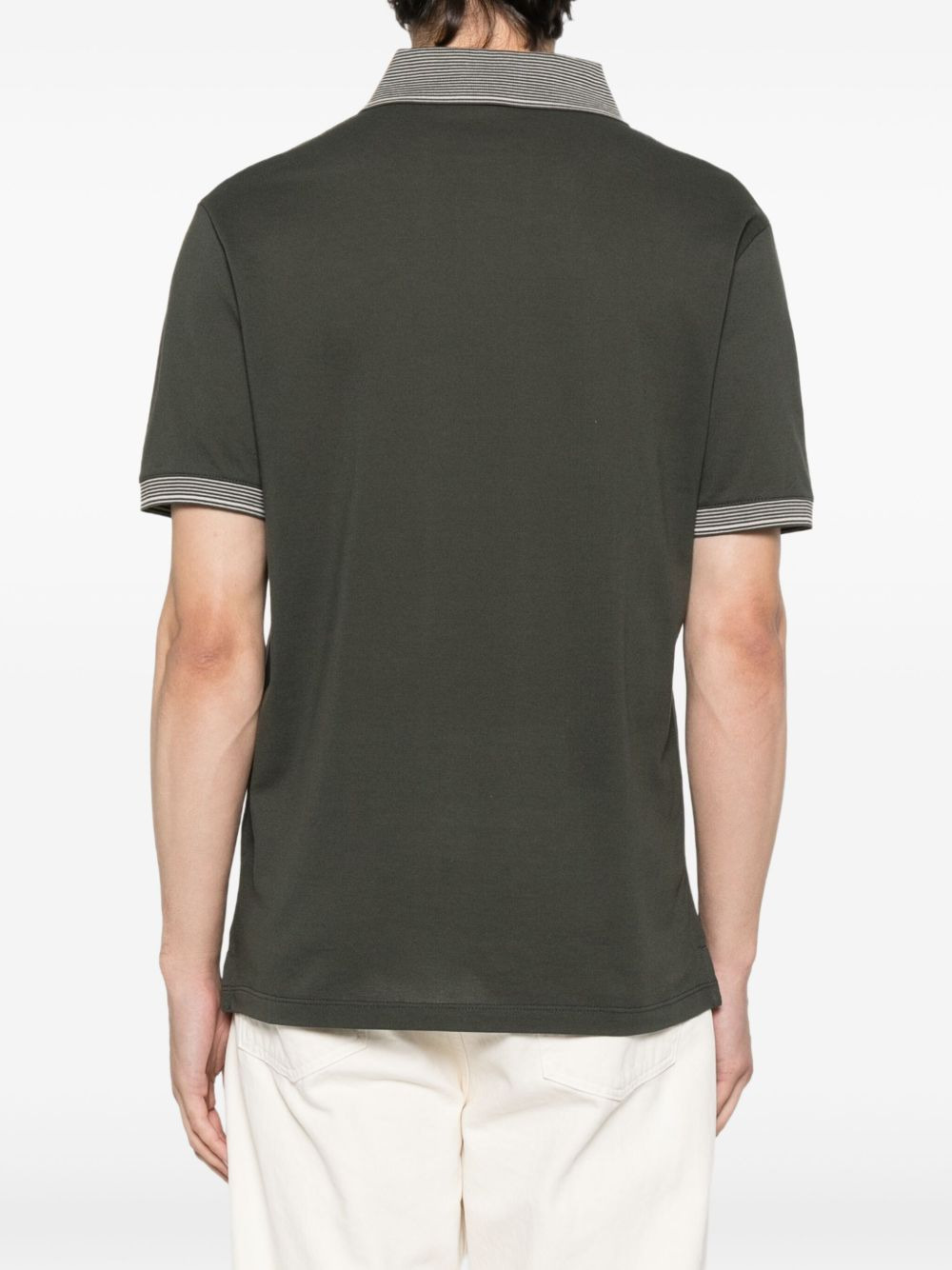 logo-embroidered striped-collar polo shirt - 3