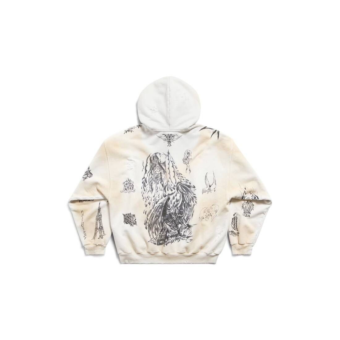 BALENCIAGA Men's Tat Zip-up Hoodie Medium Fit in Off White