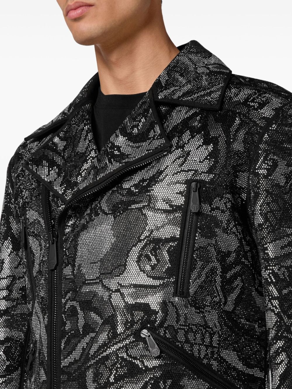 tattoo-print biker jacket - 5