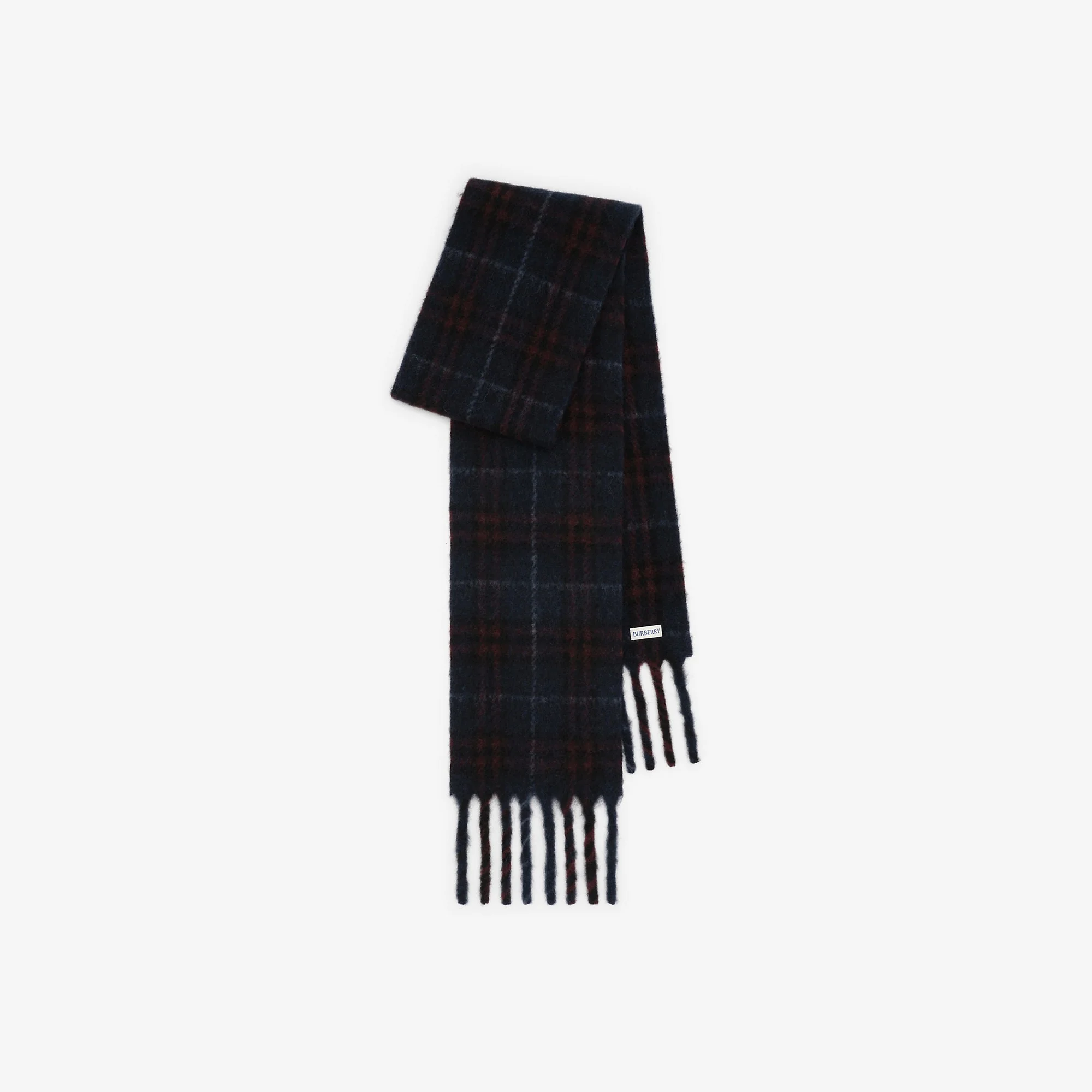 Narrow Check Alpaca Wool Blend Scarf - 1