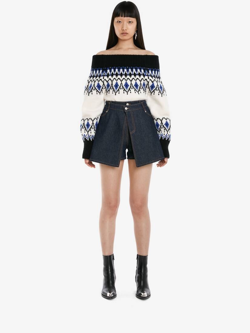 Denim Trompe L’oeil Shorts in Washed Blue - 2