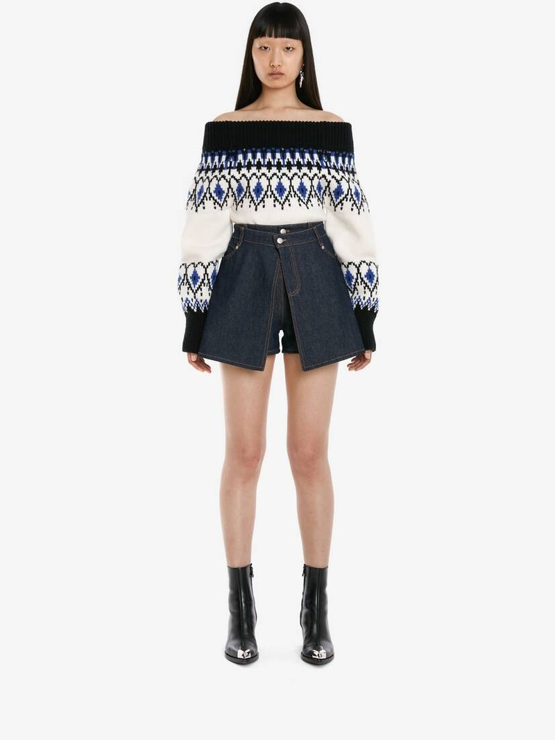 Alexander McQueen Denim Trompe L’oeil Shorts in Washed Blue outlook