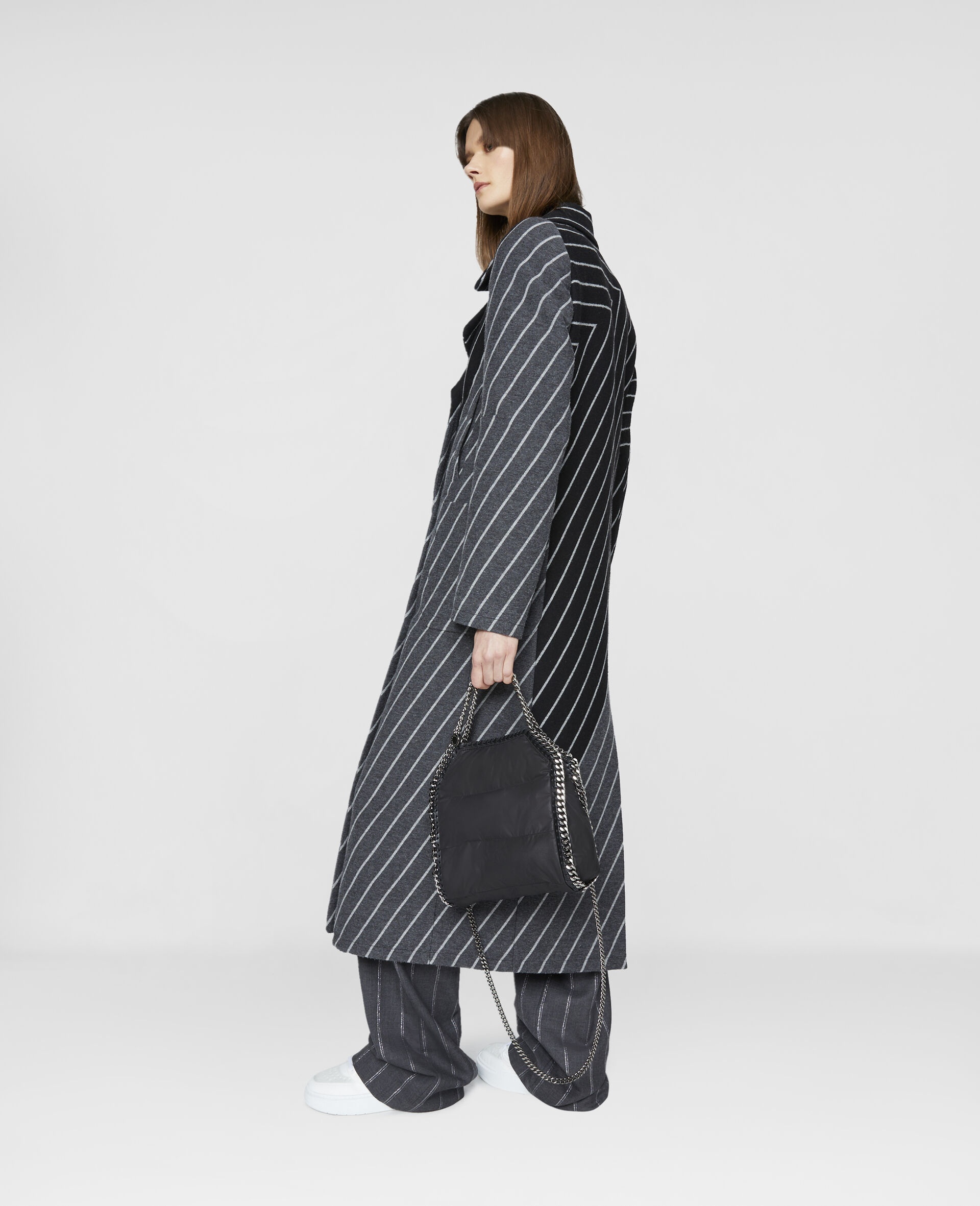 Stella by Stella V Series Variegated Stripe Double-Breasted Long Coat - 2