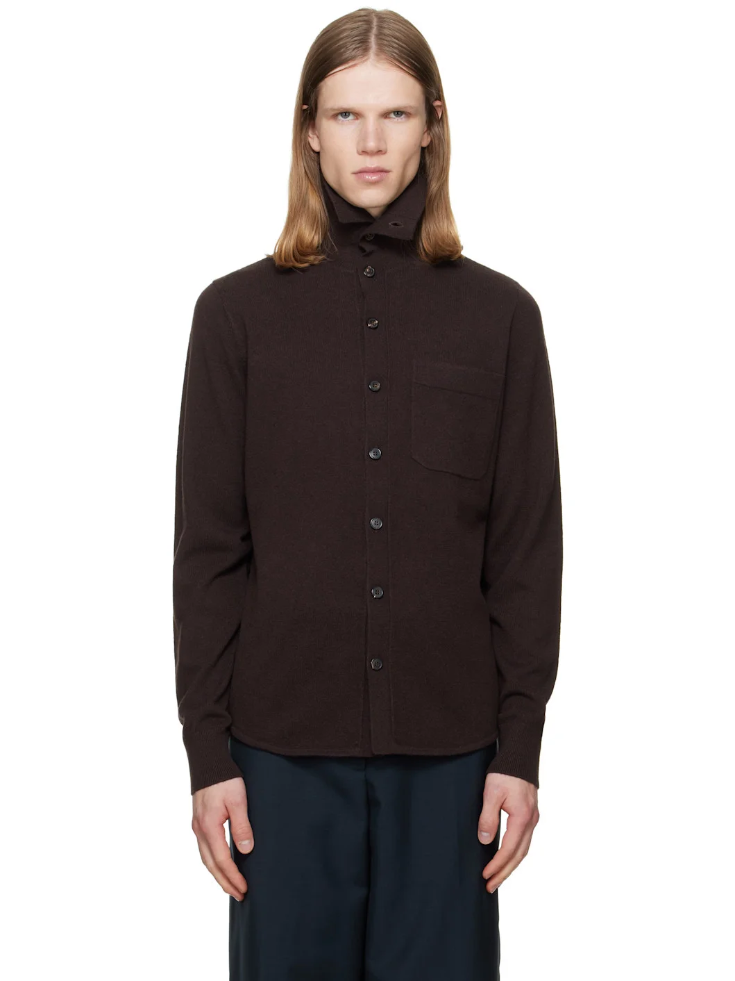 Brown Collar Cashmere Cardigan - 1