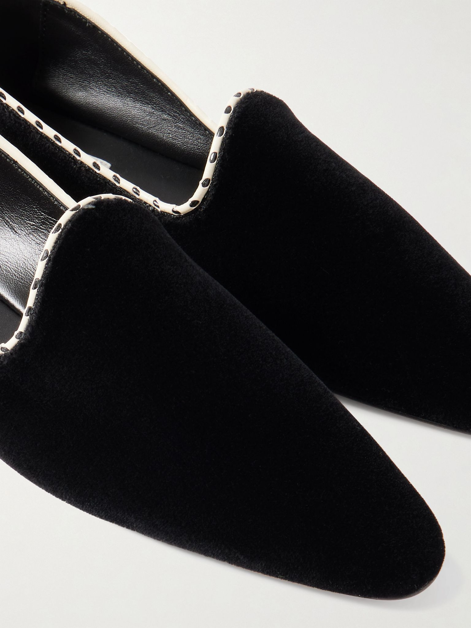 Leather-trimmed velvet slippers Black - 4