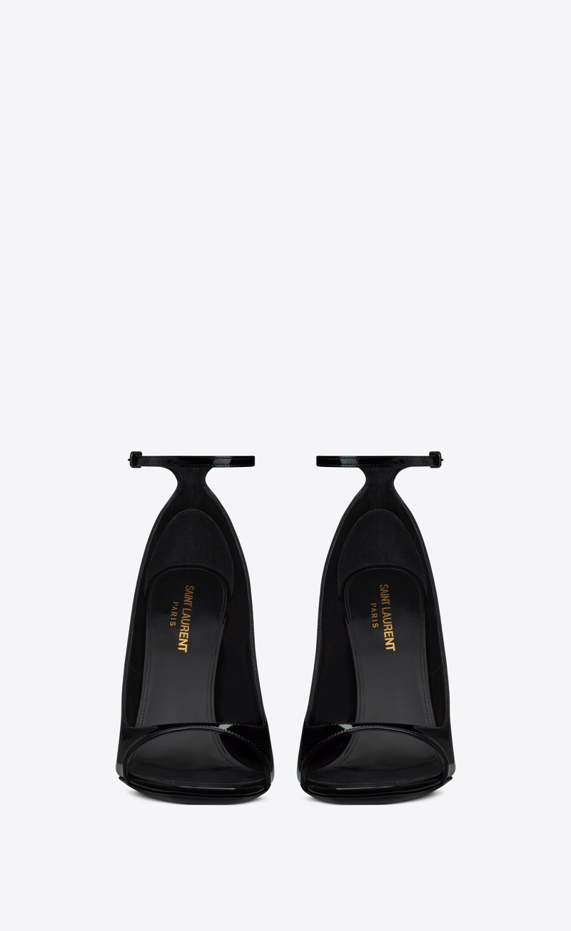 SAINT LAURENT opyum open-toe pumps in patent leather with black heel outlook