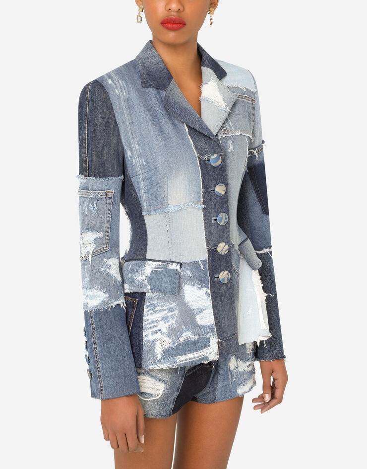 Single-breasted patchwork denim Dolce blazer - 5