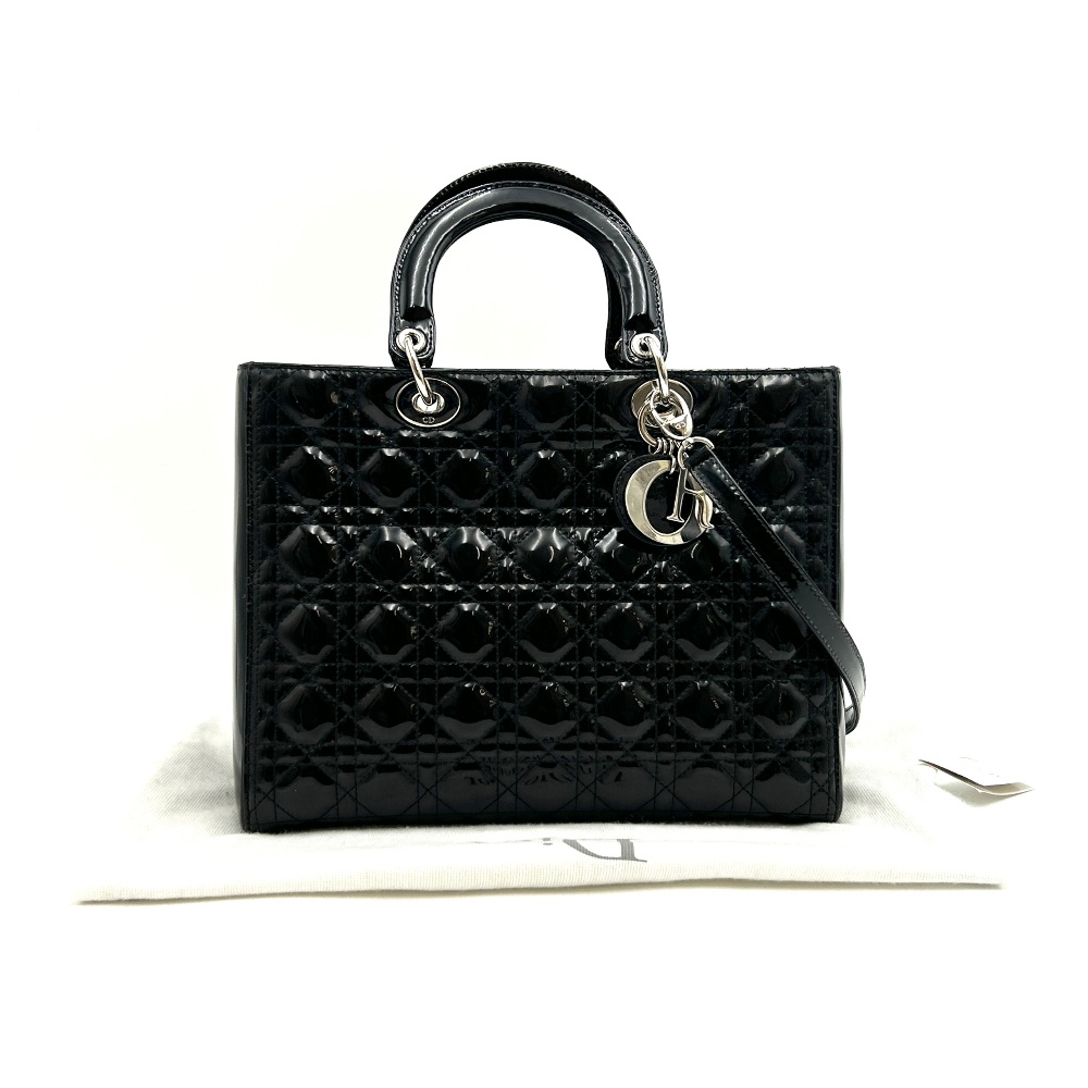 Christian - Christian Dior Black Patent Lady Bag Large - 17