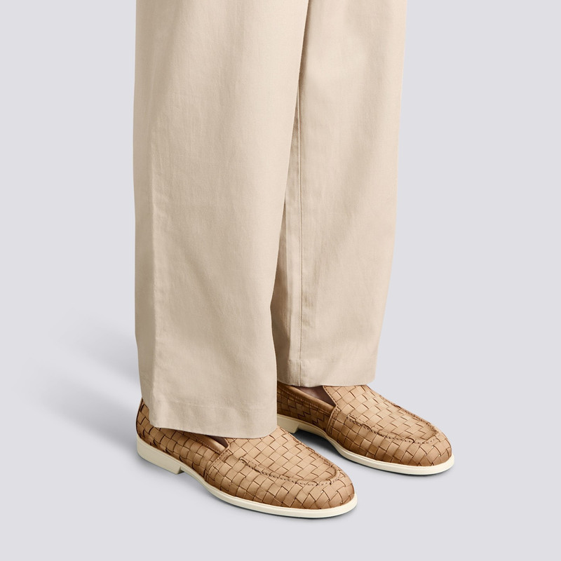 Santoni Men's beige woven suede loafer outlook