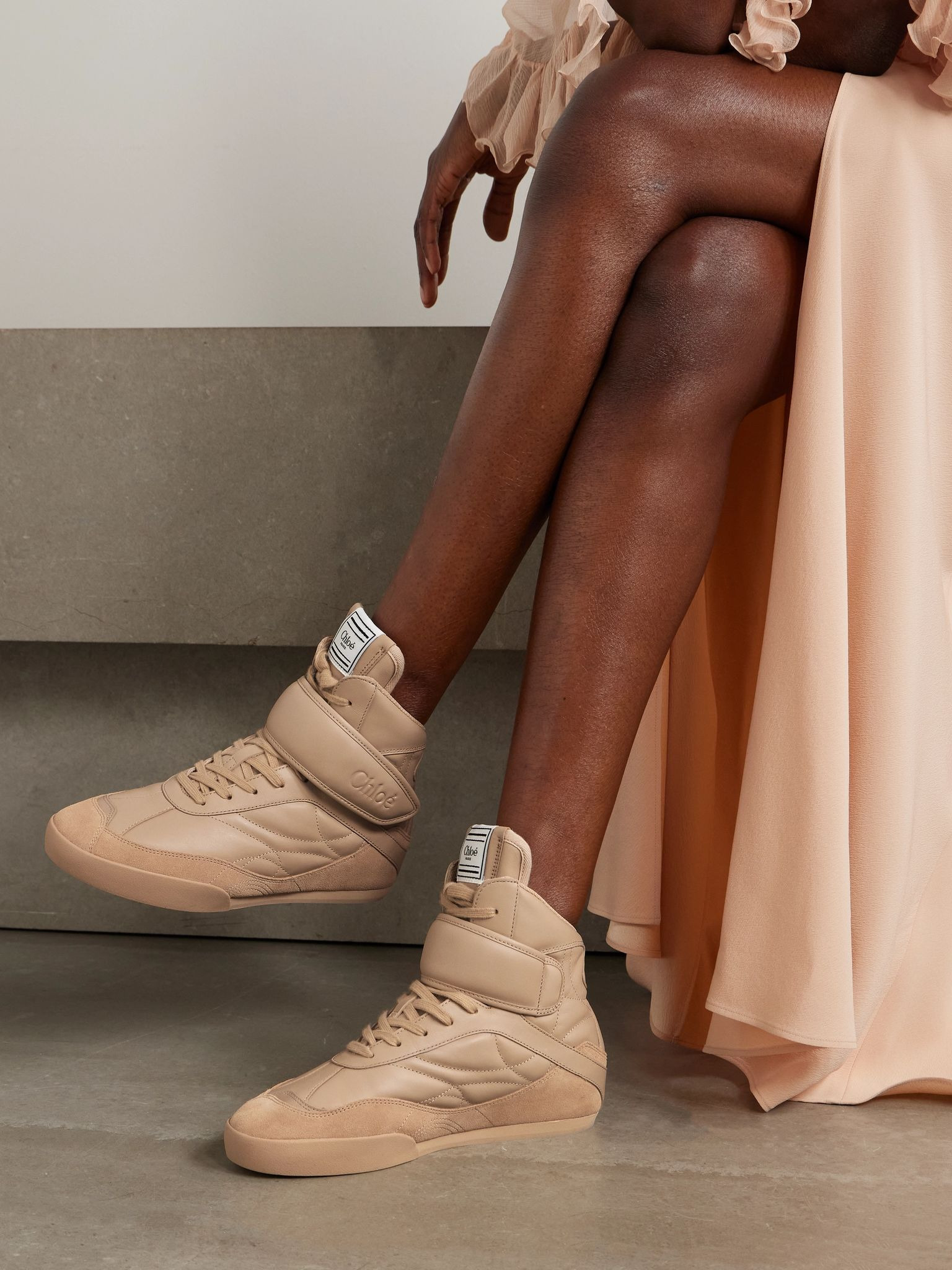 Kick suede-trimmed quilted leather high-top sneakers Beige - 2