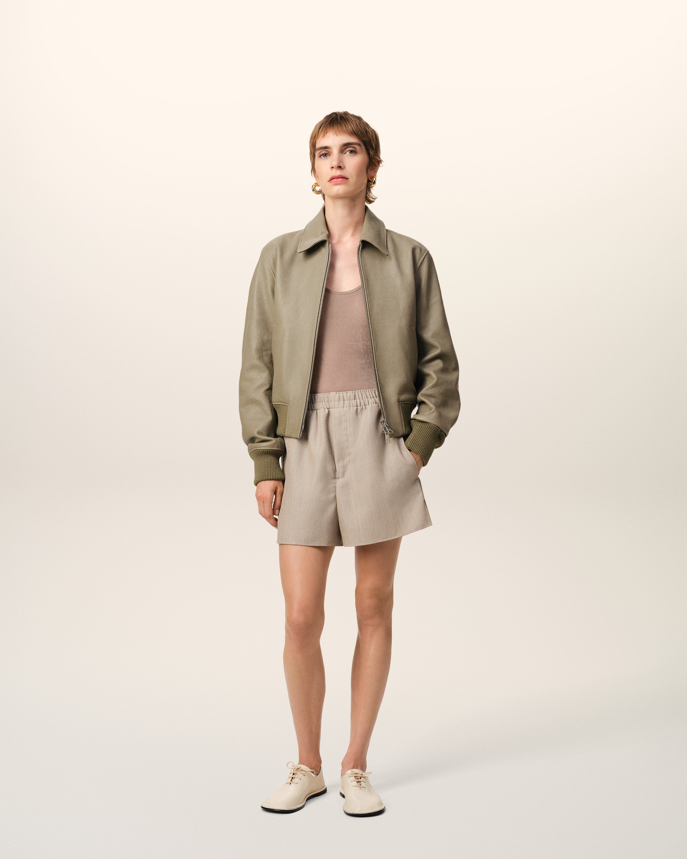 GREEN LEATHER ZIPPED JACKET - 2