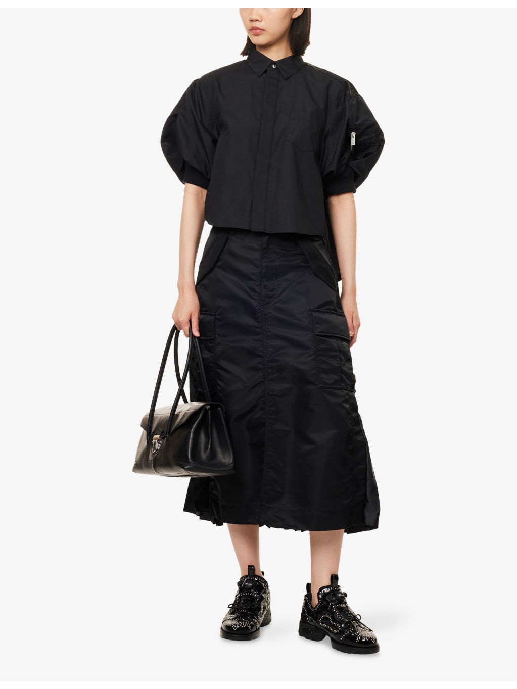 Shell-Short-Sleeves Crop Woven Shirt - 2