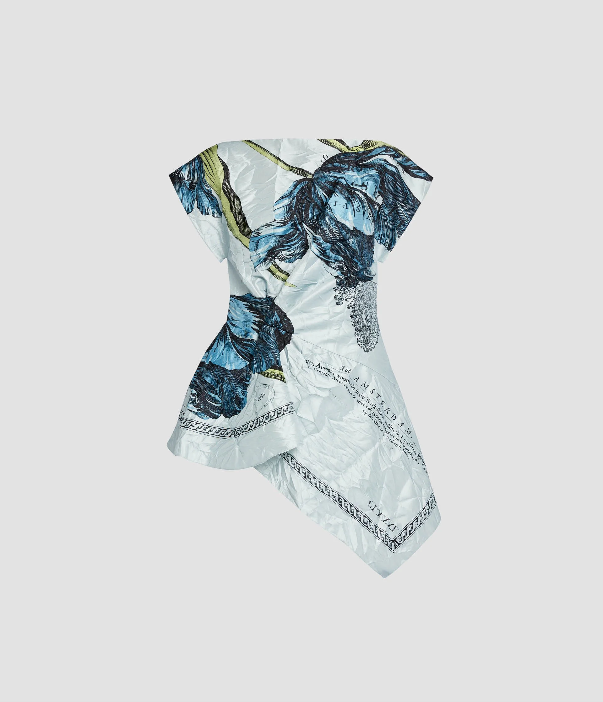 FLORAL PRINT TEXTURED SATIN SHORT SLEEVE BLOUSE - 1