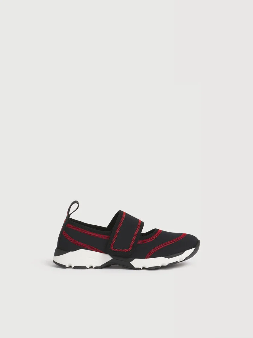 BLACK NEOPRENE MARY JANE RUNNING SNEAKER WITH CONTRAST STITCHING - 1