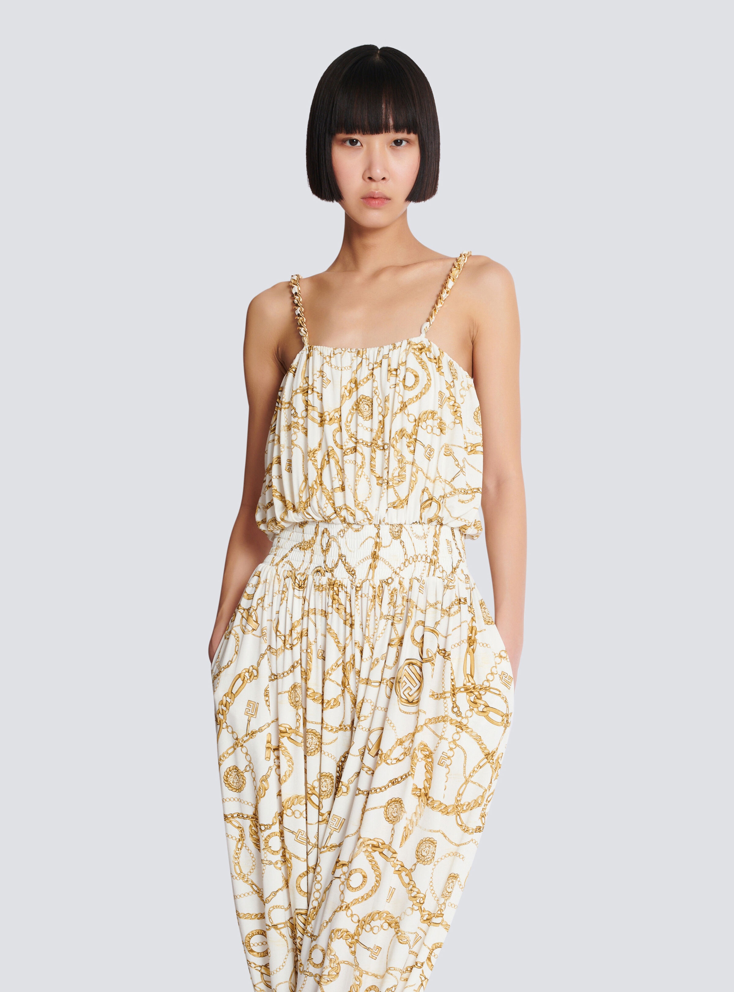 Flowing printed jumpsuit with Balmain Chains pattern - 6