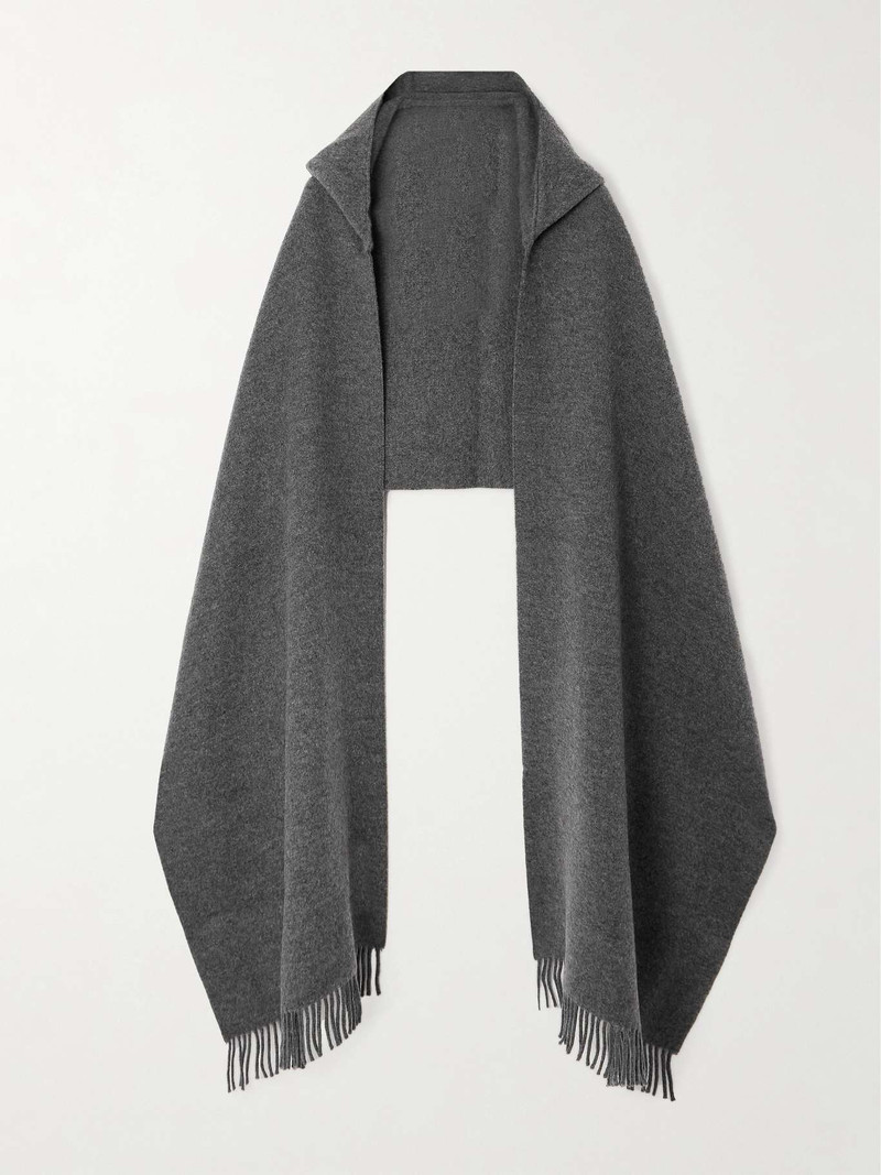 Hooded brushed wool and cashmere-blend wrap Gray 1