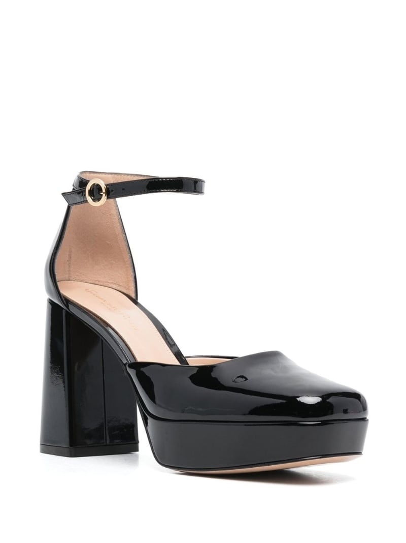 square toe block heel leather pumps - 2