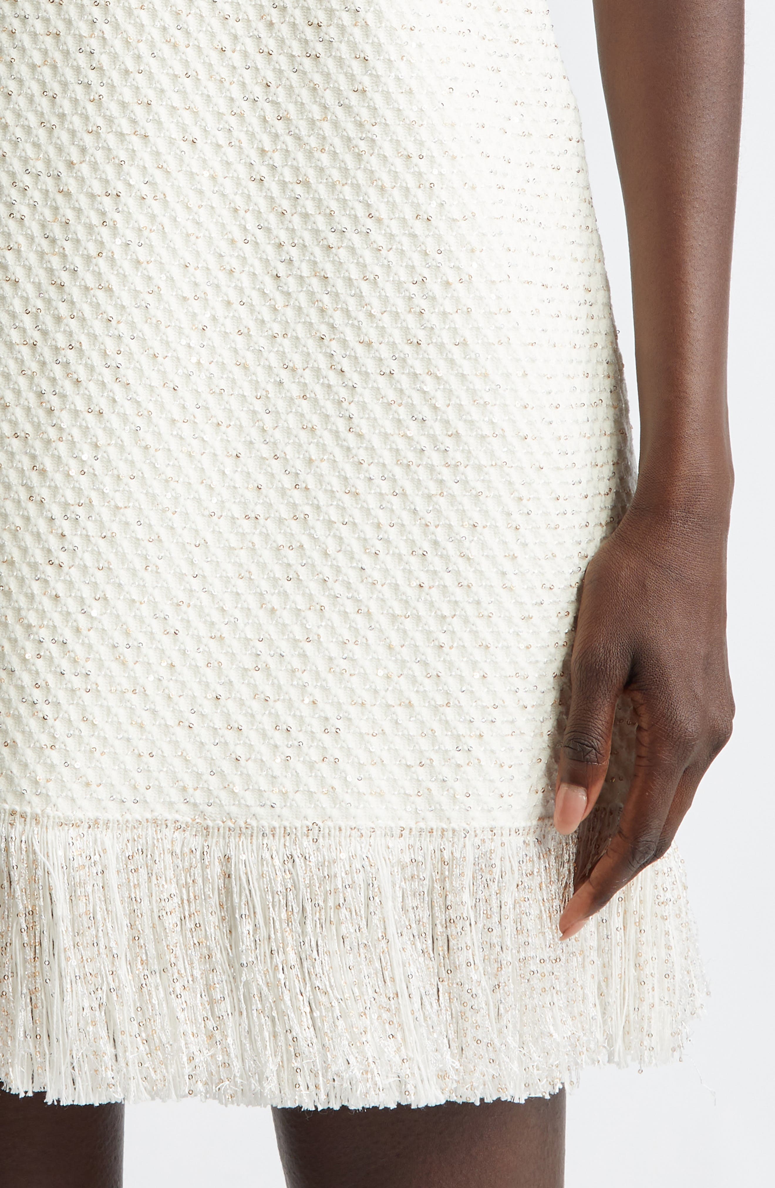 Oscar de la Renta Fringe Sequin Tweed Minidress in Ivory/Gold at Nordstrom - 5