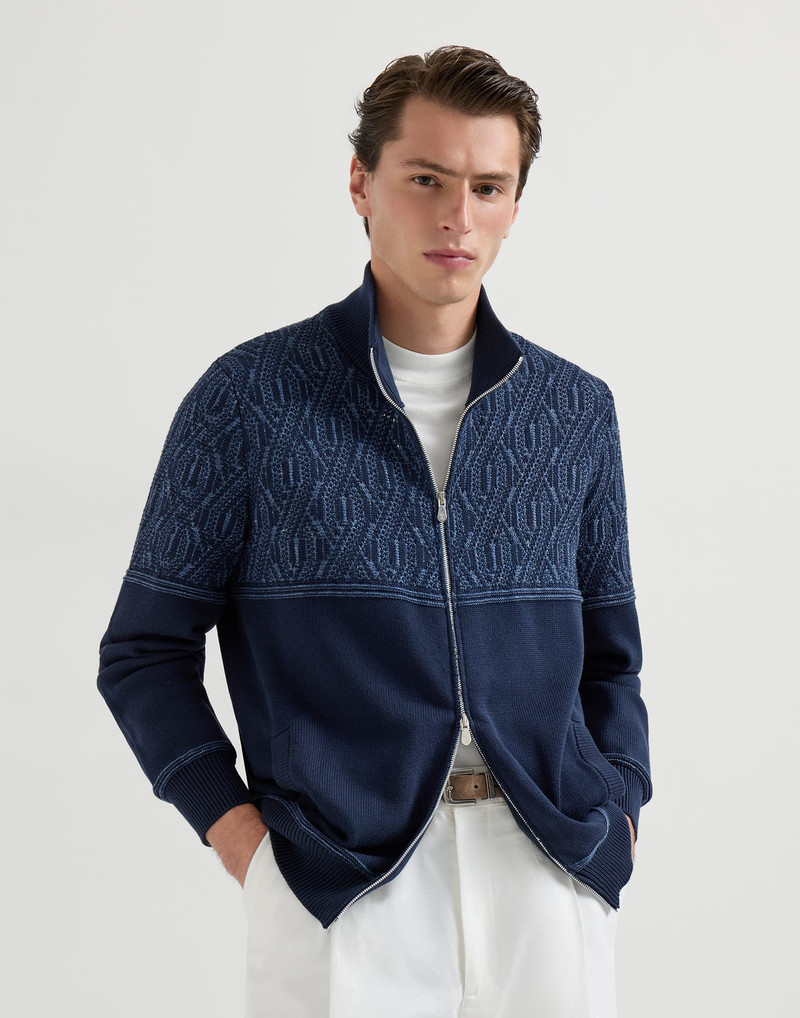 Cotton cardigan with jacquard cable shoulder 2