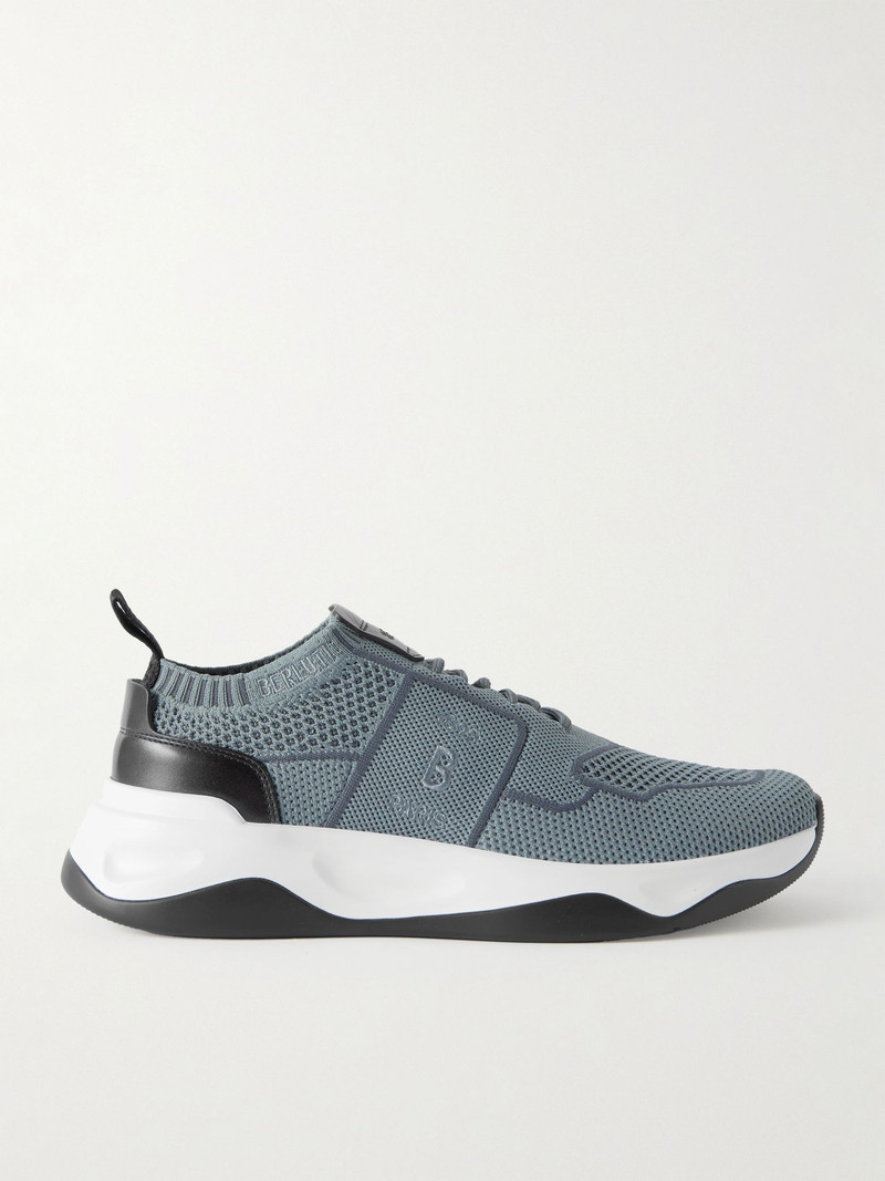 Shadow Leather-Trimmed Stretch-Knit Sneakers Gray 1
