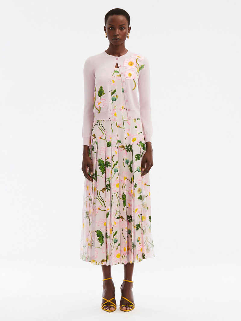 Oscar de la Renta PAINTED POPPIES THREADWORK CARDIGAN outlook