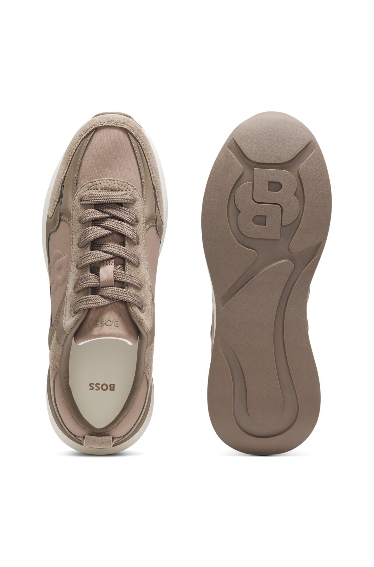 SUEDE-TRIM TRAINERS WITH DOUBLE B MONOGRAM - 3