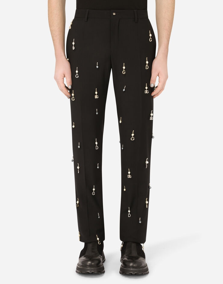 Wool trousers with pearl pendants and DG logo - 1