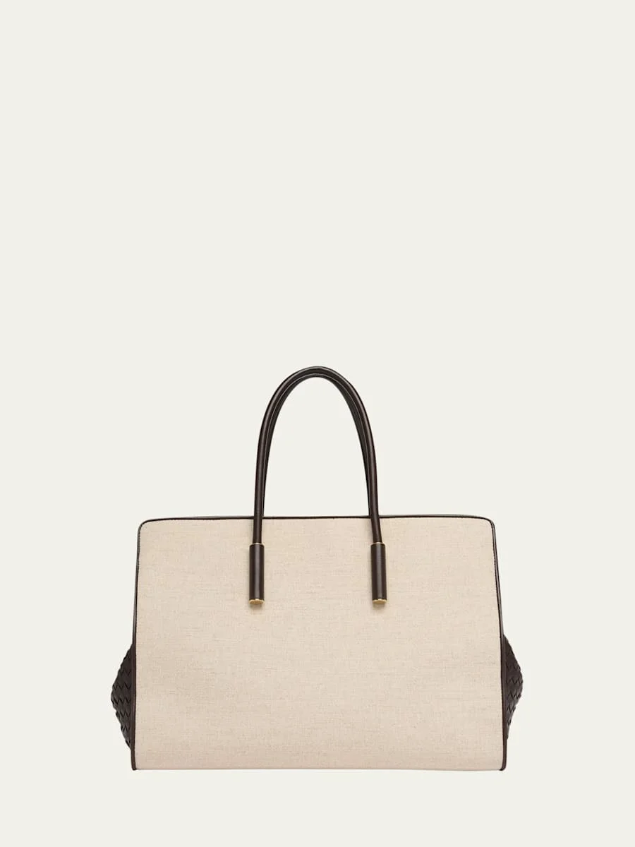 Barbara Medium Canvas and Leather Tote Bag - 1