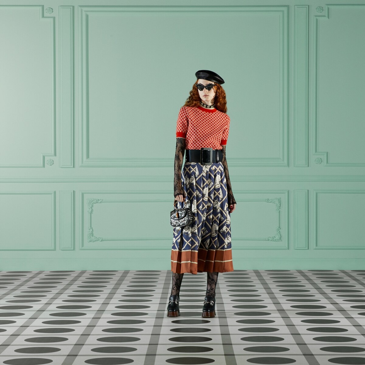 Check equestrian print silk skirt - 2