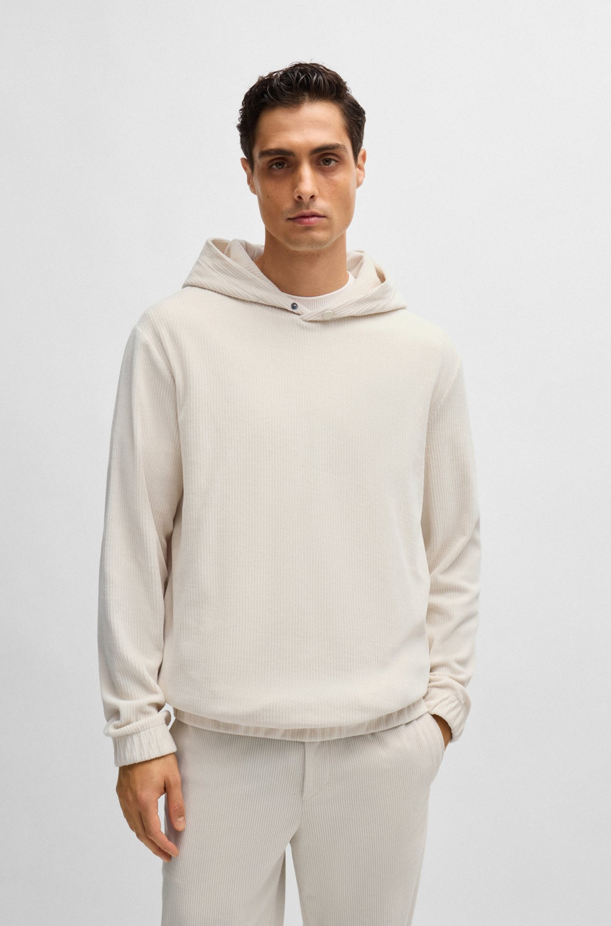 COTTON-CORDUROY HOODIE WITH PRESS-STUD HOOD - 2