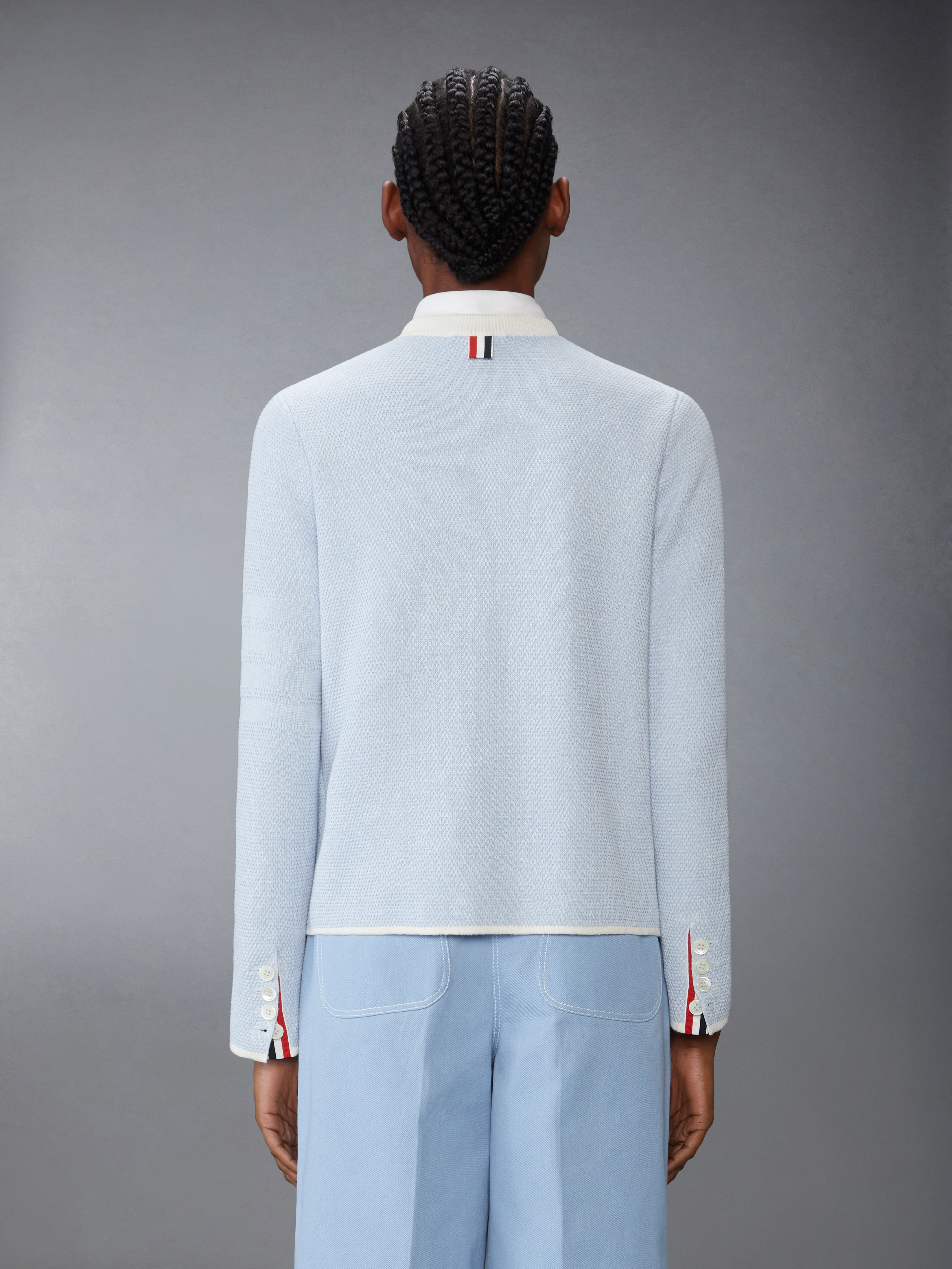 TEXTURED STITCH 4-BAR CEW NECK CARDIGAN - 3