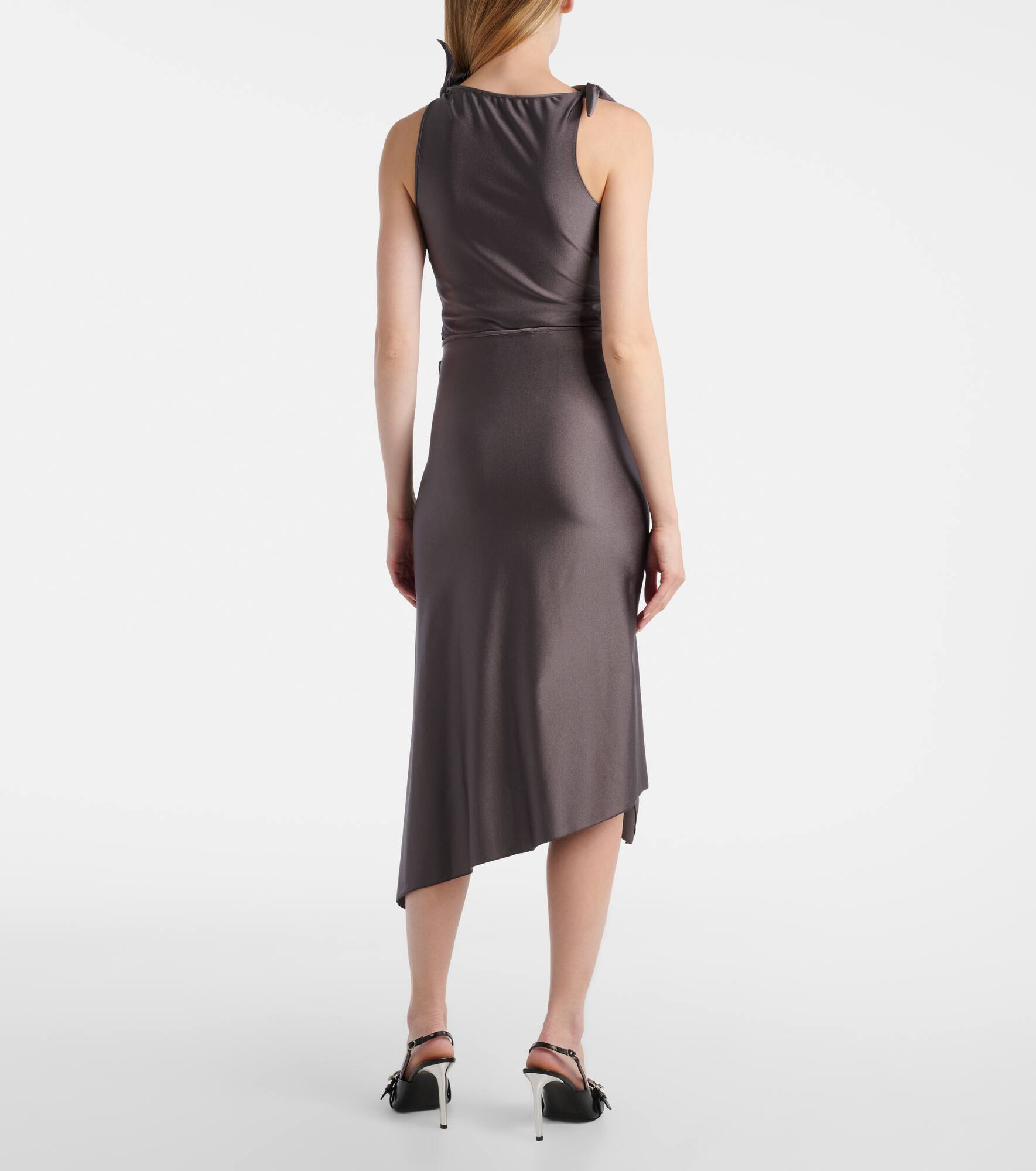 Floral-appliqué satin midi skirt - 3