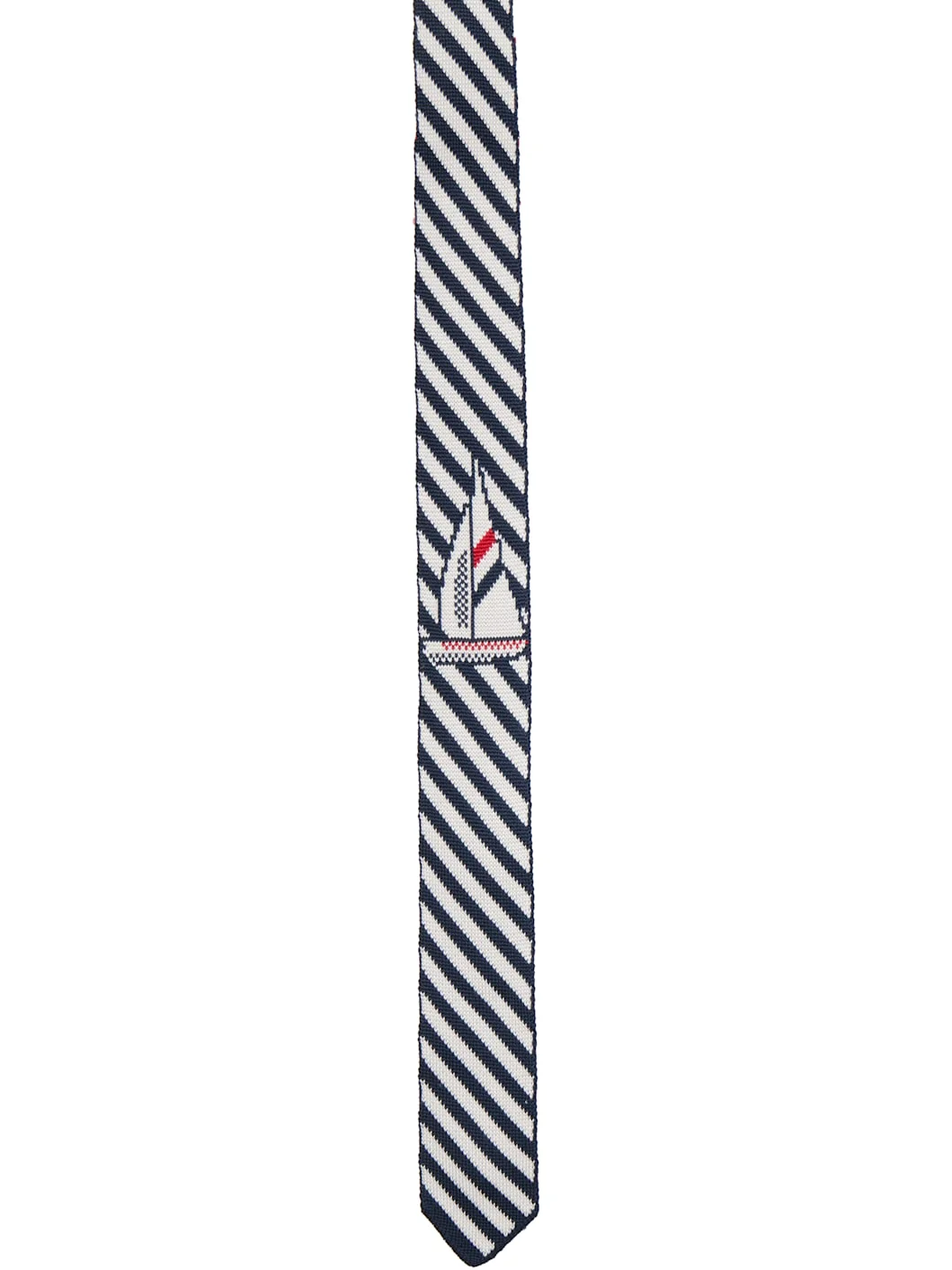 Navy & White Sail Boat Pin Stripe Jacquard Knit Tie - 1