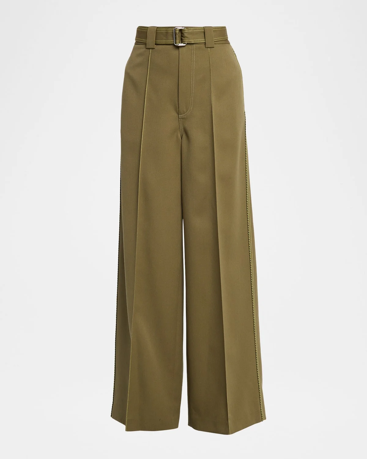 Belted Pintuck Wool Twill Wide-Leg Pants - 1
