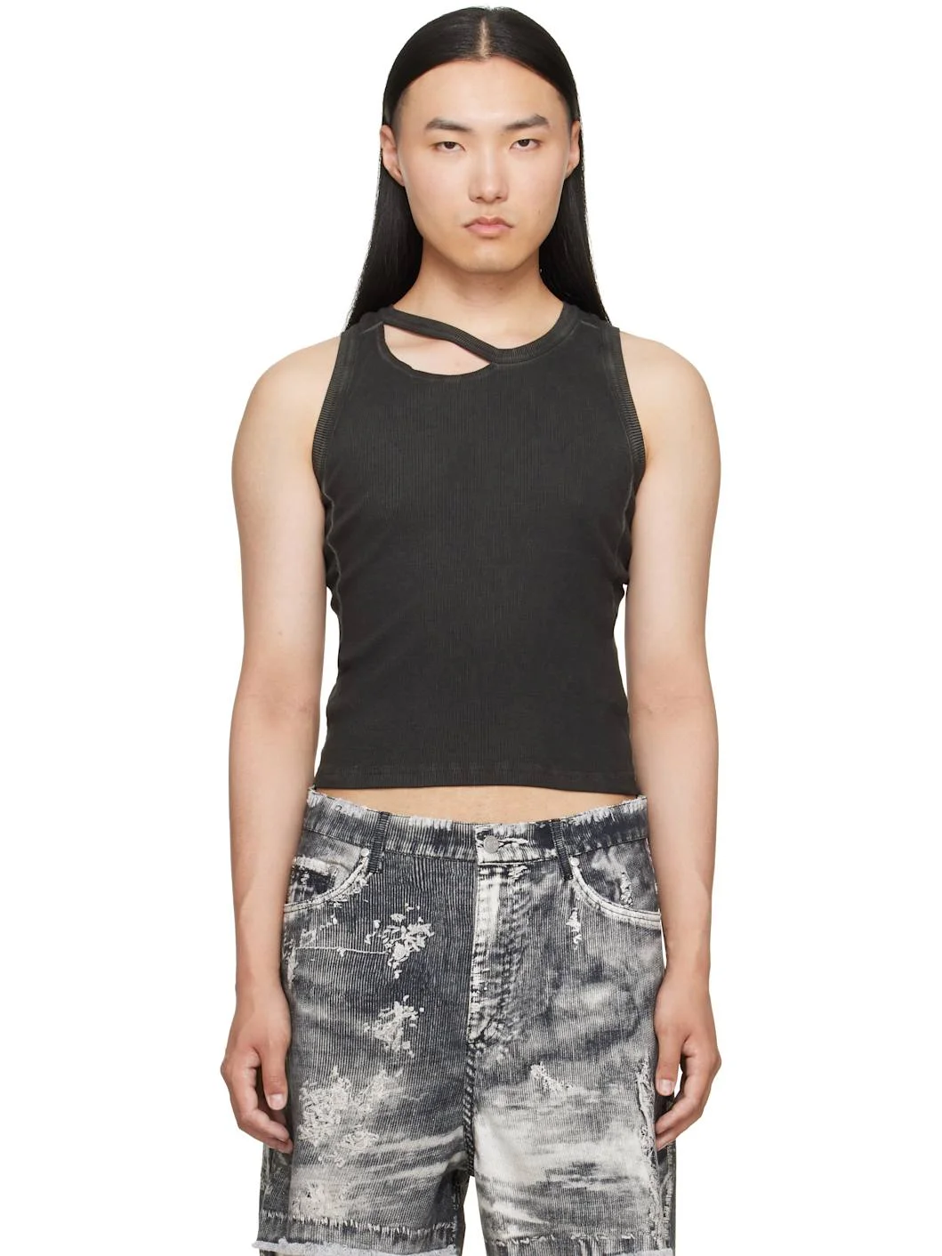Black Ribbed Tank Top - 1