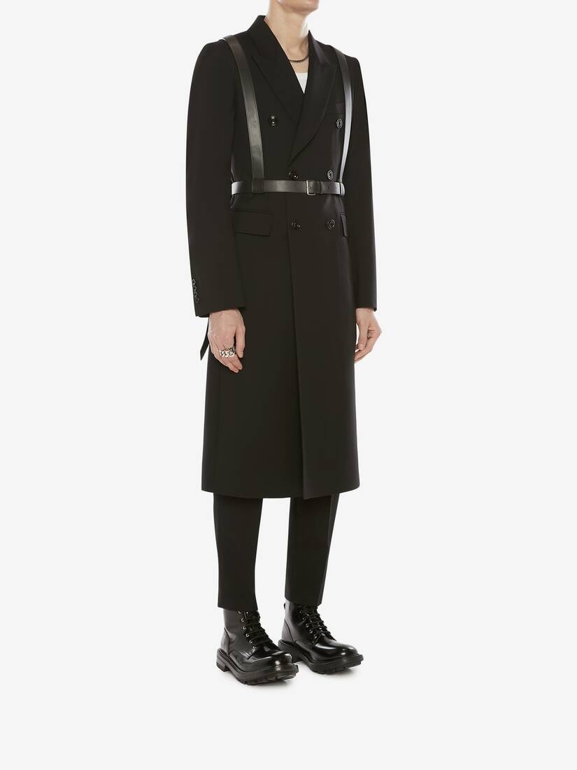 Double-breasted Wool Gabardine Coat in Black - 4