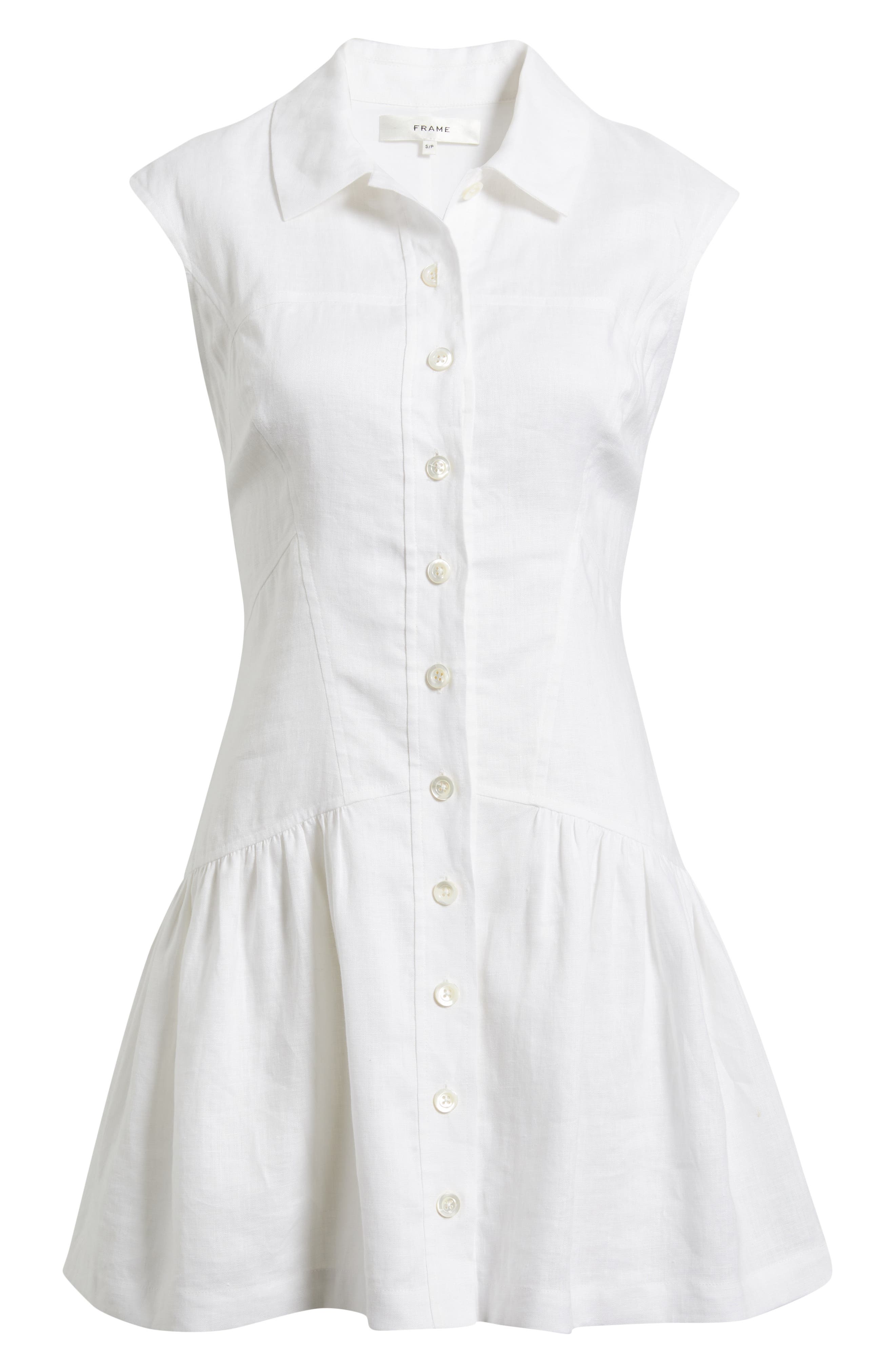 FRAME The Day Drop Waist Linen Dress in White at Nordstrom - 5
