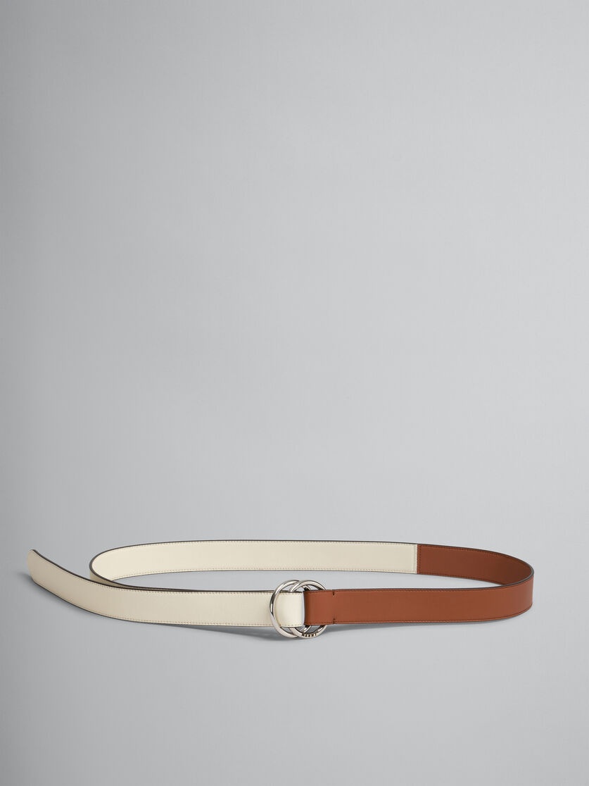 BROWN AND CREAM LEATHER BELT WITH RING BUCKLE - 1